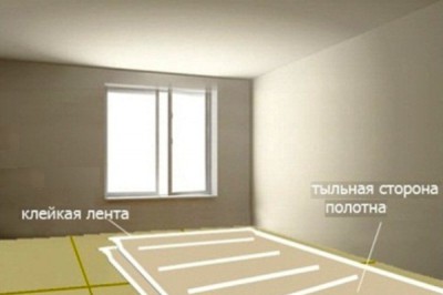 Клейкая лента для укладки наносится на тыльную сторону Ленту для приклеивания наносят на обратную сторону материала