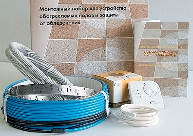В продаже существуют готовые монтажные наборы для теплого пола В продаже существуют готовые монтажные наборы для теплого пола, состоящие из кабеля, монтажной ленты, гофрированной трубки, датчика и термостата